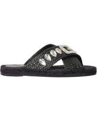 Gaelle Paris - Schwarze Flache Sandalen Mit Logo-Verzierung - Lyst