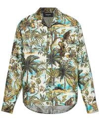 DSquared² - Relaxed Fit Shirt Van Zijde Twill Met Apenprint En Reverskraag - Lyst