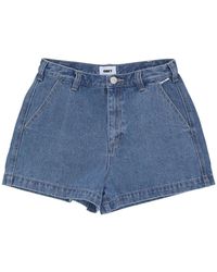 Obey - Korte Broeken ,Blauw ,Denim Denim Shorts Met Logo Knoopsluiting - Lyst