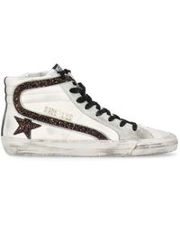 Golden Goose - Sneakers in pelle bianca con dettagli glitterati - Lyst