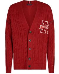 Tommy Hilfiger - Logo Appliqué Kabel Gebreid Cardigan Met V-Hals - Lyst