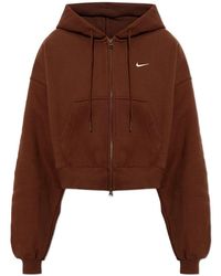 Nike - Fitness ,Bruin ,Katoen Studio Fleece Oversized Cropped Full-Zip Hoodie - Lyst