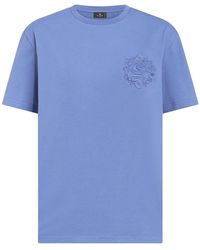 Etro - Camiseta azul floral con cuello redondo - Lyst