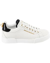 Dolce & Gabbana - Portofino sneakers - blanco/oro - cuero - Lyst