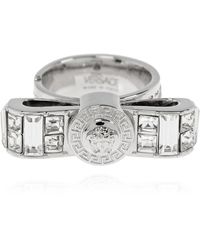 Versace - Accessoires ,Grijs ,Ring Met Glinsterende Kristallen - Lyst