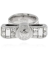 Versace - Accessoires ,Grijs ,Ring Met Glinsterende Kristallen - Lyst
