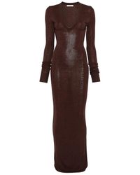 Entire studios - Kleedjes ,Bruin ,V-Neck Jurk Met Lange Mouwen - Lyst