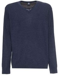 Sergio Tacchini - Wollpullover mit v-ausschnitt, gerippten säumen und logo - Lyst