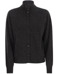 Peserico - Truien & Vesten ,Grijs ,Wol Geribbelde Cardigan Met Opstaande Kraag En Knopen - Lyst