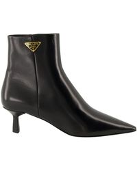 Prada - Logo Leren Enkelboots - Lyst