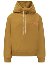 Marni - Hoodies & Sweatvesten ,Geel ,Katoen Hoodie Met Logo Patch - Lyst