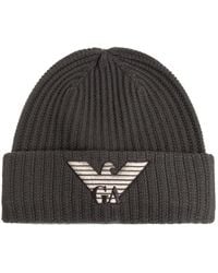 Emporio Armani - Accessoires ,Grijs ,Wol Wollen Muts Met Geborduurd Logo - Lyst