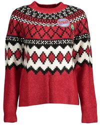 Desigual - Strickpullover Rollkragenpullover in Rot mit Kontrastdetails und Applikationen - Lyst