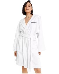 DSquared² - Nachtkleding ,Wit ,Katoen Badjas Met Capuchon En Logo - Lyst