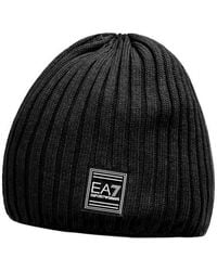 EA7 - Accessoires ,Zwart ,Katoen Beanie Met Logo-Embleem - Lyst