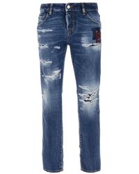 DSquared² - Jeans ,Blauw ,Katoen Distressed Cropped Jeans - Lyst