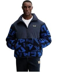 EA7 - Jassen ,Blauw ,Katoen Logo-Patch Jas - Lyst