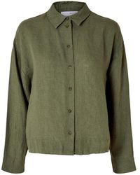 SELECTED - Camisa de lino olivina - Lyst