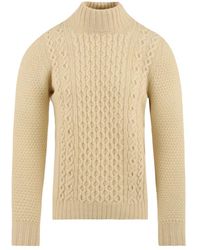 Drumohr - Truien & Vesten ,Wit ,Wol Witte Aran Gebreide Lamswol Coltrui - Lyst