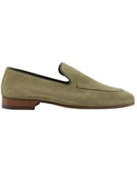Manolo Blahnik - Khaki Suède Loafers Met Leren Details - Lyst