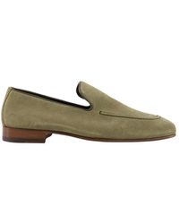 Manolo Blahnik - Khaki Wildleder Loafers Mit Lederelementen - Lyst