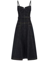 Self-Portrait - Kleedjes ,Blauw ,Denim Denim Flared Midi Jurk - Lyst