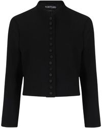 Tom Ford - Jassen ,Zwart ,Wol Cropped Buttoned Jacket - Lyst