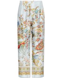 Etro - Broeken ,Veelkleurig ,Polyester Zijden Broek Met Geplaatste Flora- En Fauna Print - Lyst