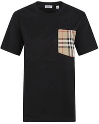Burberry - Tops ,Zwart ,Katoen T-Shirt Met Ruitjeszak - Lyst