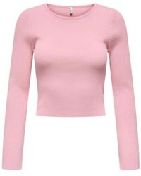 ONLY - Truien & Vesten ,Roze ,Nylon Long Sleeve Round Neck Truien - Lyst