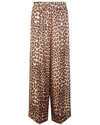 P.A.R.O.S.H. - Broeken ,Bruin ,Luipaardprint Zijden Twill Wijde Broek - Lyst