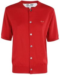 COMME DES GARÇONS PLAY - Truien & Vesten ,Rood ,Round Neck Emblem Cardigan - Lyst