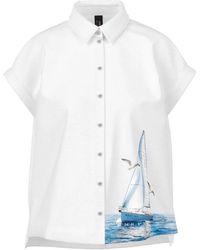 Marc Cain - Overhemden ,Wit ,Katoen Blouse Met Maritieme Print - Lyst