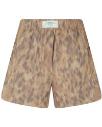 Ganni - Korte Broeken ,Bruin ,Katoen Bedrukte Stretchkatoenen Shorts Met Elastiek - Lyst
