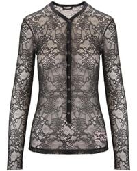 DSquared² - Overhemden ,Zwart ,Mini V-Hals Kanten Nachtjapon - Lyst