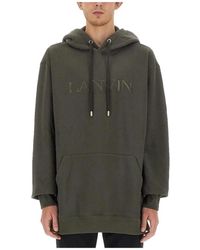 Lanvin - Hoodies & Sweatvesten ,Groen ,Katoen Hoodie Van Katoen Met Geborduurd Logo - Lyst