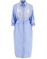 Ermanno Scervino - Vestido de algodón azul a rayas con decoración - Lyst