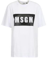 MSGM - Tops ,Wit ,Katoen Box Logo T-Shirt Met Korte Mouwen - Lyst