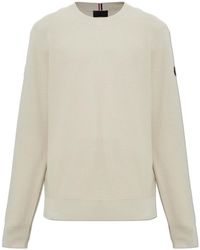 Moncler - Cremefarbener Pullover Mit Logo-Patch - Lyst