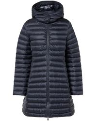 Moncler - Jassen ,Blauw ,Polyester Lange Gewatteerde Jas Blauw - Lyst