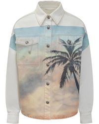 Palm Angels - Jassen ,Veelkleurig ,Denim Zonsopgang Print Denim Overshirt Jas - Lyst