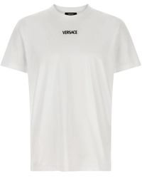 Versace - Tops ,Wit ,Katoen Geborduurde Slim T-Shirt Van Katoenen Jersey - Lyst