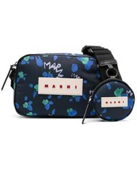 Marni - Blaue nylon tasche mit logo riemen - Lyst