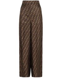 Fendi - Broeken ,Bruin ,Zijden Broek Met Motief - Lyst