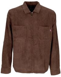 Huf - Overhemden ,Paars ,Polyester Fluweel Rits Shirt Met Kraag - Lyst