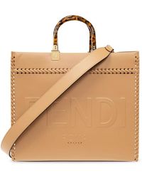 Fendi Sunshine Shopper Tote Woven Raffia Medium Neutral 2156741