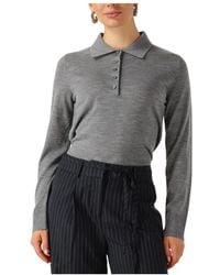SELECTED - Tops ,Grijs ,Wol Slfthea Ls Knit Merino Collar Neck - Lyst