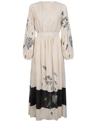 Eleventy - Seidenbedrucktes Kleid Mit Langen Ärmeln - Lyst