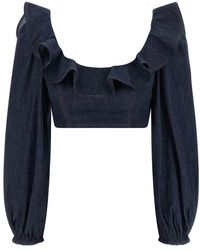 Zimmermann - Overhemden ,Blauw ,Denim Aster Denim Frill Top - Lyst