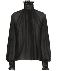 Dolce & Gabbana - Blusa De Chifón Con Detalles De Punto Smock - Lyst